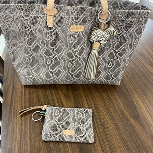 Consuela Black and Gray Snake Print Tote with Coin Purse